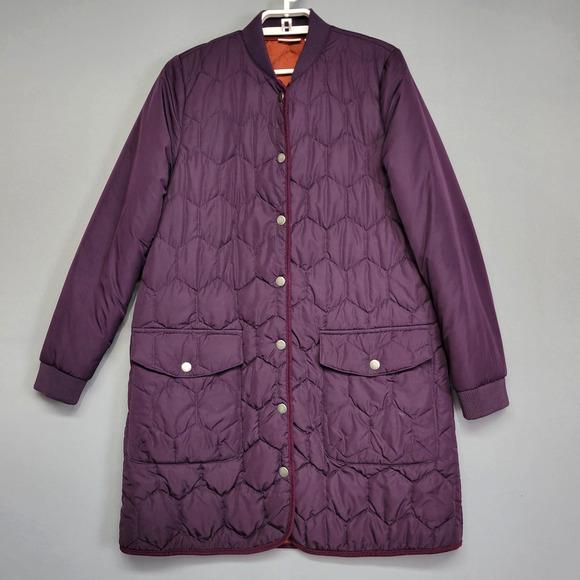 LOGO Lori Goldstein Puffer Coat Jacket Womens XSPurple Quilted Long Bomber Chic - Picture 1 of 14